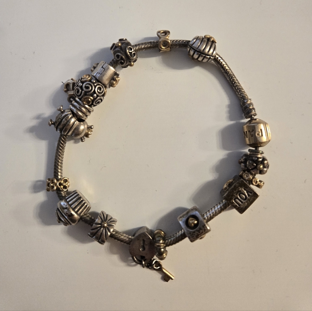 Pandora Silver and Gold Charm Bracelet